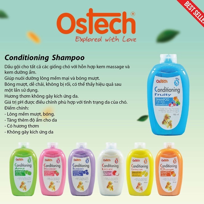Dầu tắm dưỡng ẩm, chống dị ứng da cho chó Ostech Conditioning Dog Shampoo, Chai 750ml