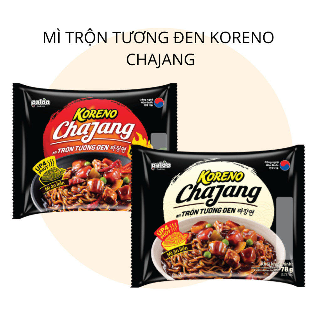 [THÙNG 8 LỐC] MÌ TRỘN TƯƠNG ĐEN KORENO CHAJANG – VỊ CAY & KHÔNG CAY – GÓI 78G