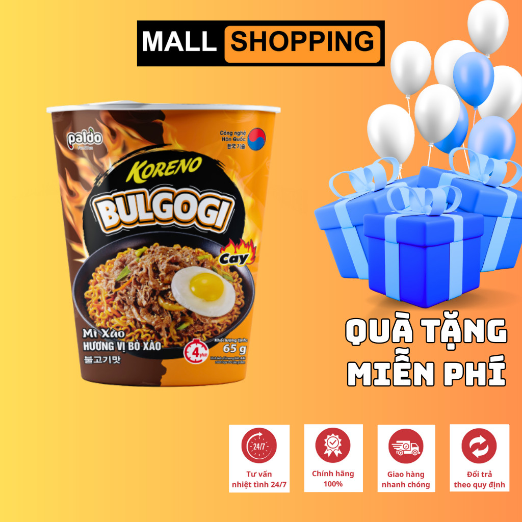 [THÙNG 24 LY] MÌ XÀO CARBONARA BULGOGI KORENO – 3 VỊ THƠM NGON – 65G/LY
