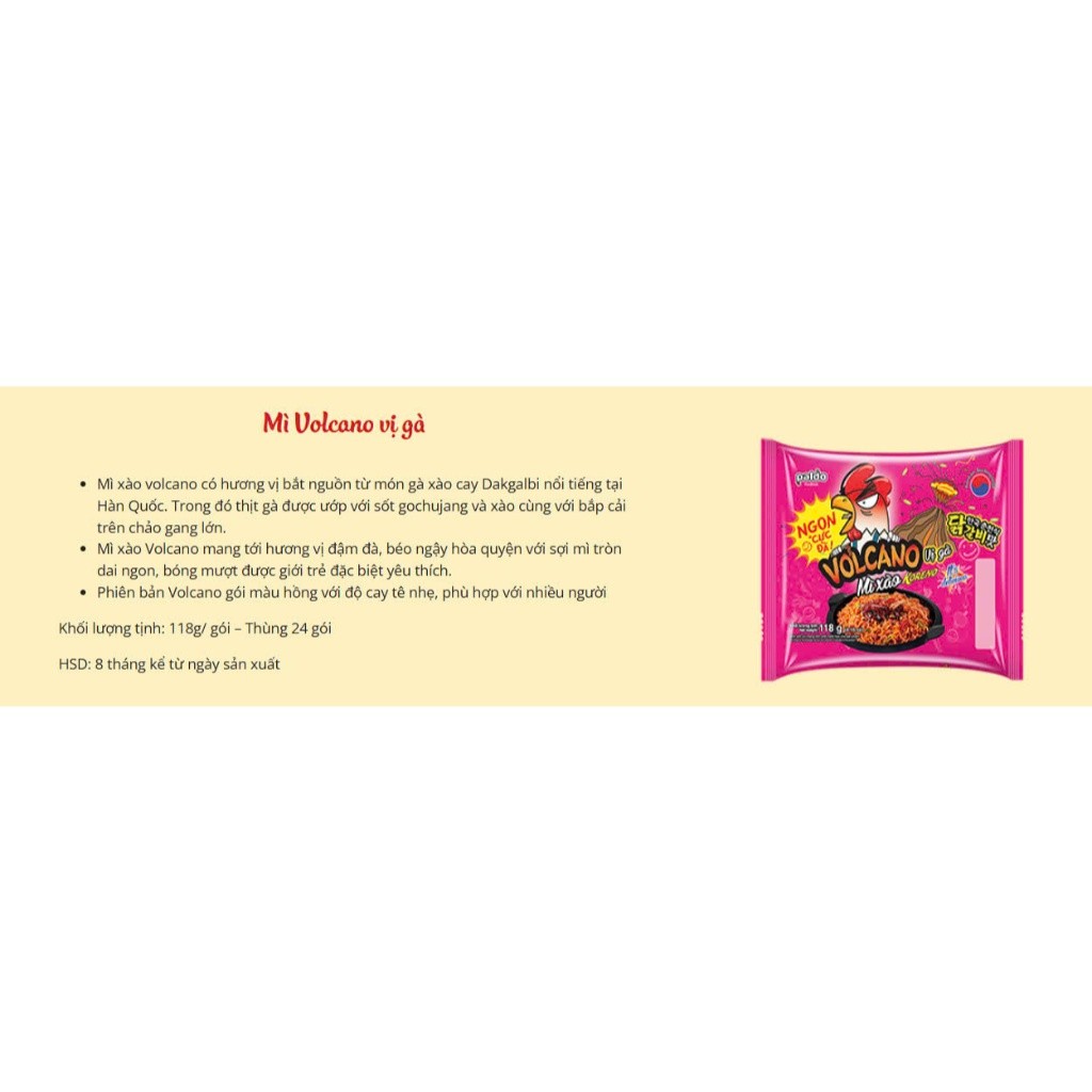 [THÙNG 24 GÓI] MÌ XÀO KORENO VOLCANO – VỊ GÀ PHÔ MAI & GÀ – GÓI 118G – MÌ ĂN LIỀN HÀN QUỐC