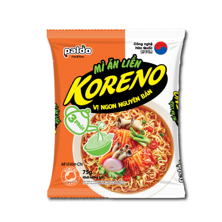[THÙNG 30 GÓI] MÌ ĂN LIỀN KORENO – VỊ KIM CHI & BÒ CAY – GÓI 75G – SỢI NHỎ – CHÍNH HÃNG HÀN QUỐC