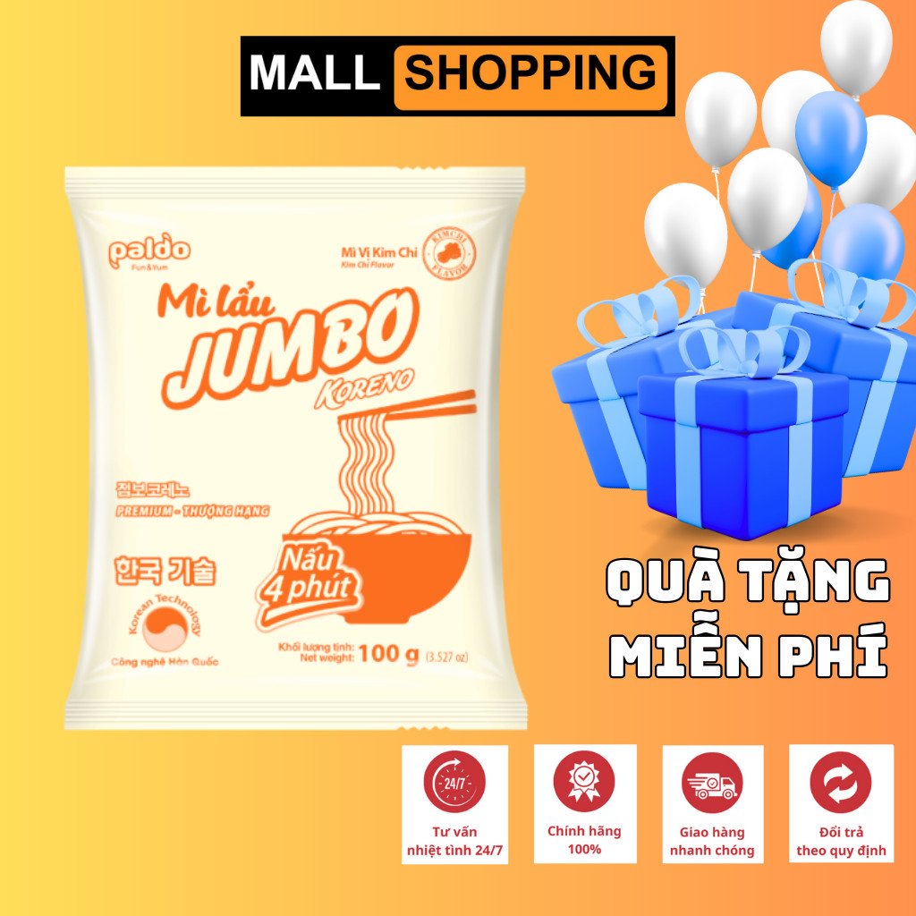 [THÙNG 80 GÓI] MÌ LẨU KORENO JUMBO – VỊ KIM CHI & BÒ CAY – GÓI 100G – MÌ HÀN QUỐC CHÍNH HÃNG