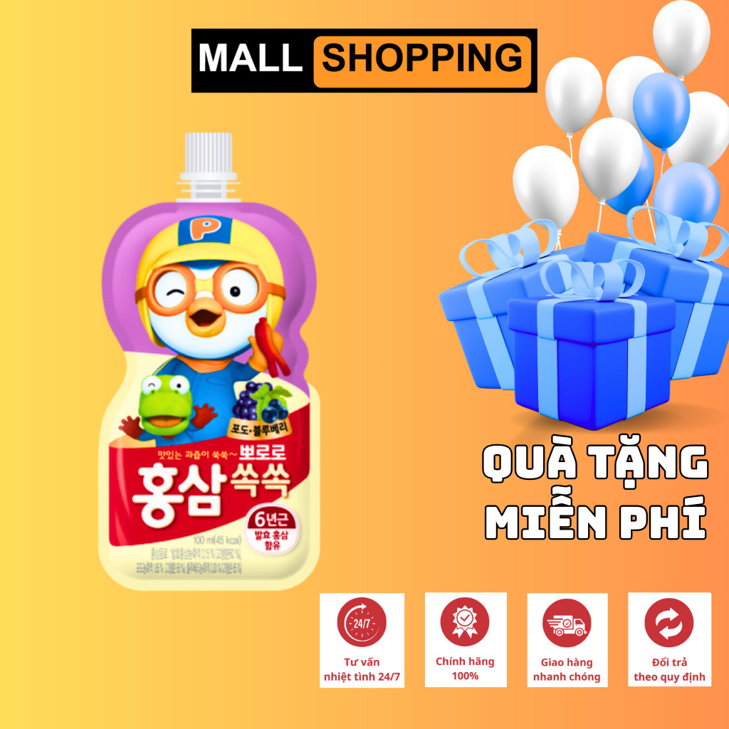 [THÙNG 40 TÚI] NƯỚC ÉP TRÁI CÂY PALDO PORORO HỒNG SÂM – 100ML – DATE MỚI – NHẬP KHẨU HÀN QUỐC