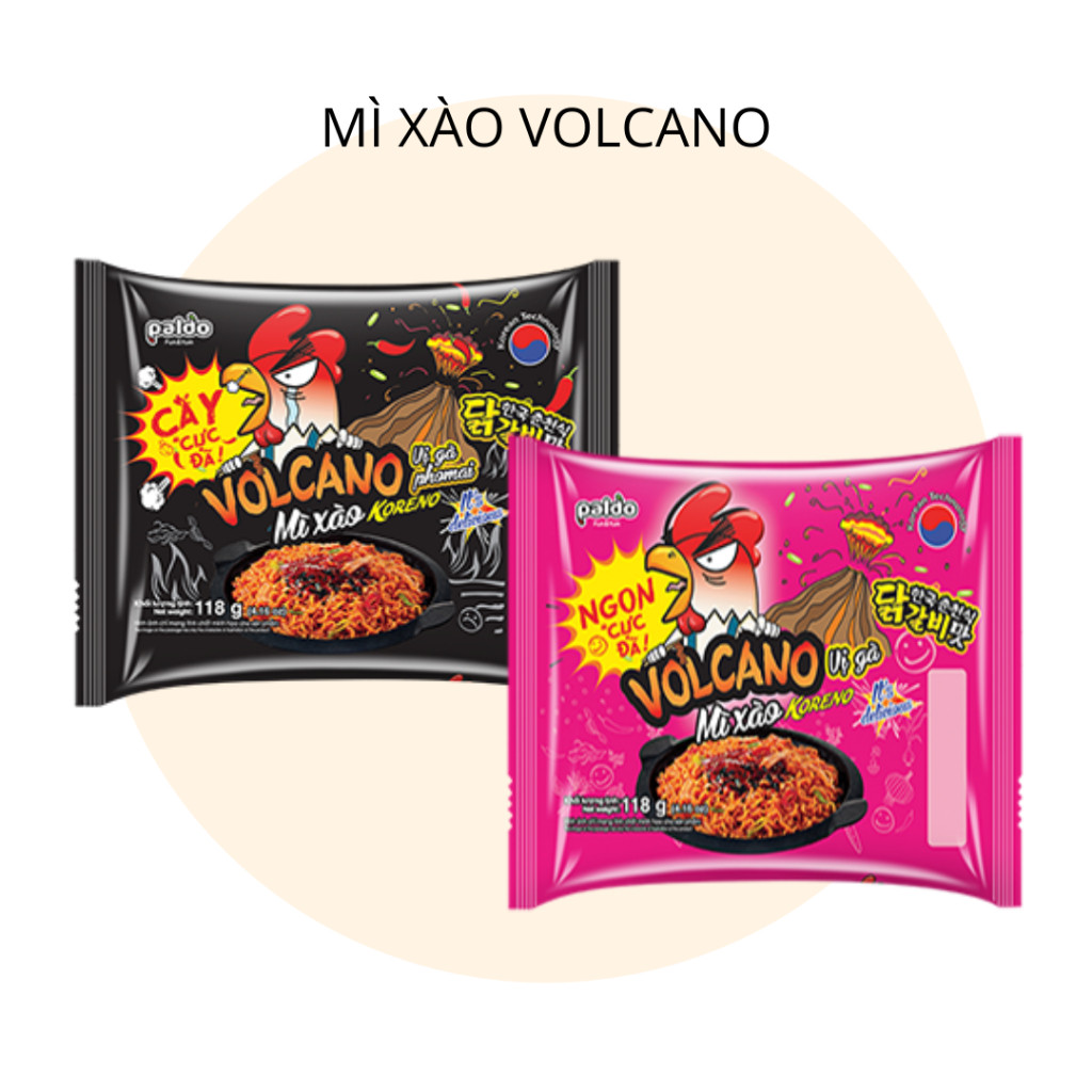 [THÙNG 24 GÓI] MÌ XÀO KORENO VOLCANO – VỊ GÀ PHÔ MAI & GÀ – GÓI 118G – MÌ ĂN LIỀN HÀN QUỐC