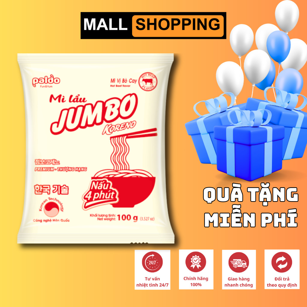 [THÙNG 80 GÓI] MÌ LẨU KORENO JUMBO – VỊ KIM CHI & BÒ CAY – GÓI 100G – MÌ HÀN QUỐC CHÍNH HÃNG