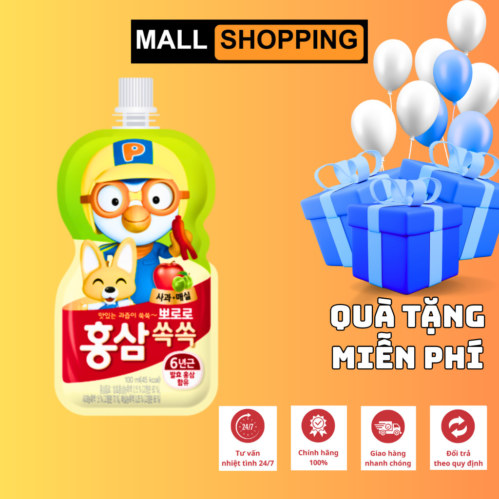 [THÙNG 40 TÚI] NƯỚC ÉP TRÁI CÂY PALDO PORORO HỒNG SÂM – 100ML – DATE MỚI – NHẬP KHẨU HÀN QUỐC