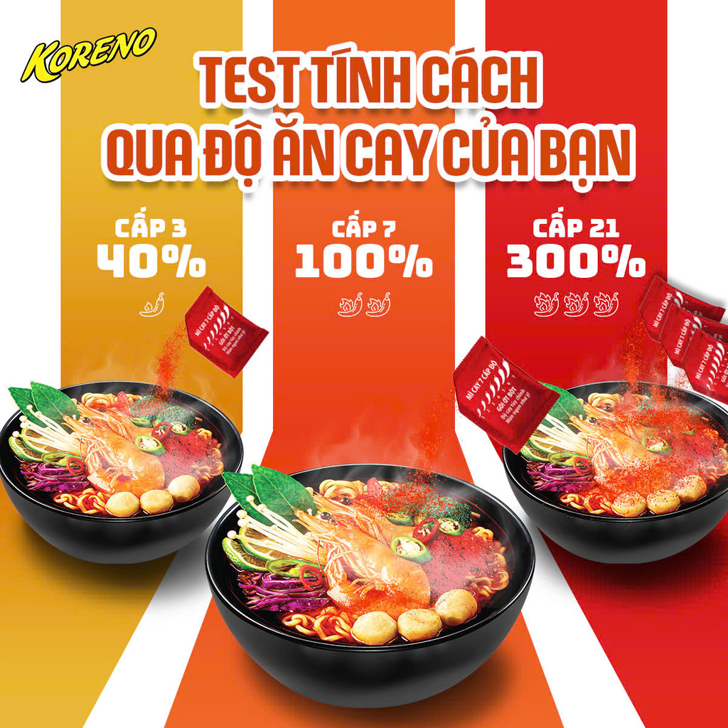[1 THÙNG 100 GÓI] MÌ KORENO JUMBO CAY 7 CẤP ĐỘ – MÌ ĂN LIỀN HÀN QUỐC THÁCH THỨC VỊ GIÁC