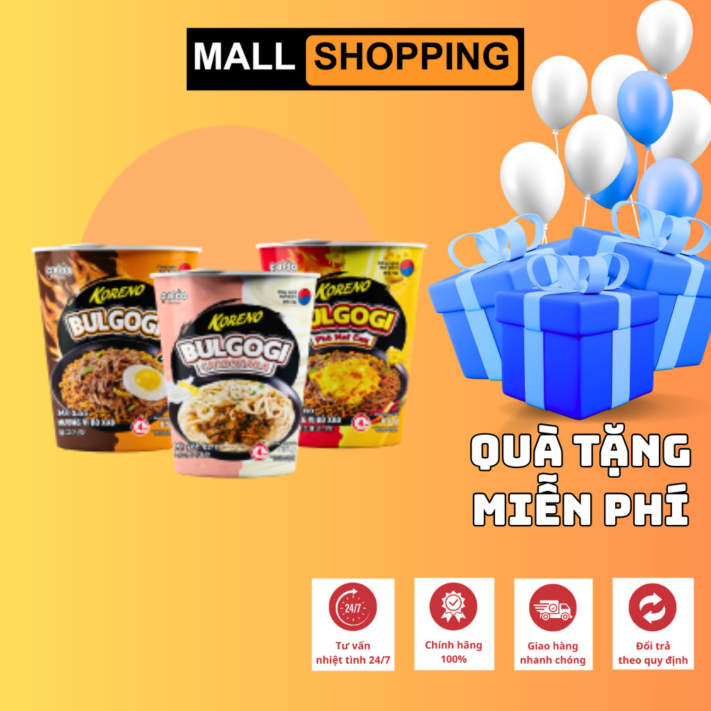 [THÙNG 24 LY] MÌ XÀO CARBONARA BULGOGI KORENO – 3 VỊ THƠM NGON – 65G/LY