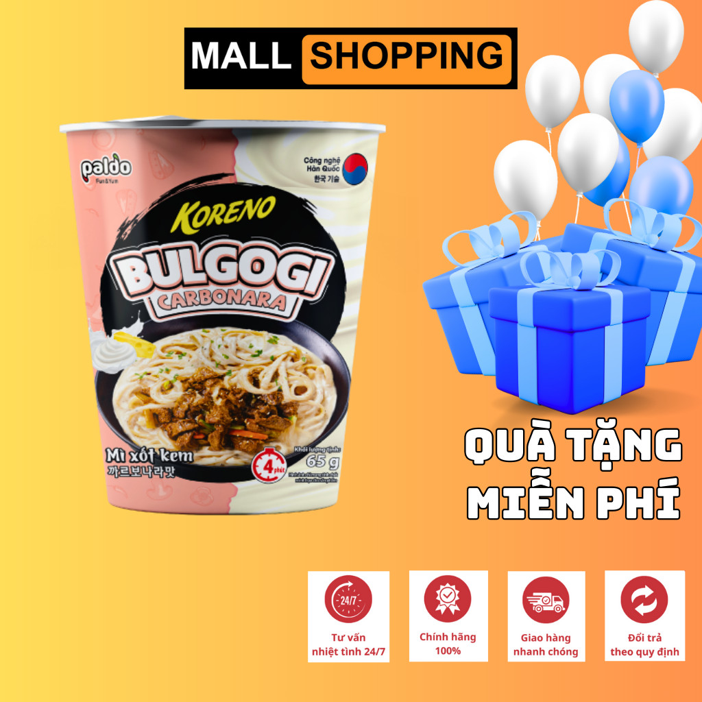 [THÙNG 24 LY] MÌ XÀO CARBONARA BULGOGI KORENO – 3 VỊ THƠM NGON – 65G/LY
