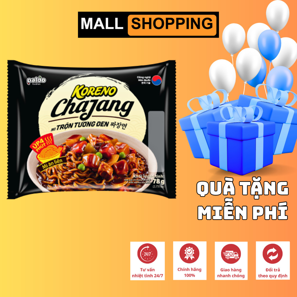 [THÙNG 20 GÓI] MÌ TRỘN TƯƠNG ĐEN HÀN QUỐC PALDO KORENO – VỊ CAY & KHÔNG CAY – 78G/GÓI