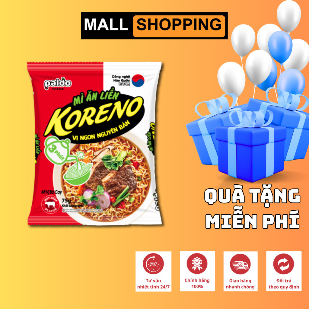 [THÙNG 30 GÓI] MÌ ĂN LIỀN KORENO – VỊ KIM CHI & BÒ CAY – GÓI 75G – SỢI NHỎ – CHÍNH HÃNG HÀN QUỐC