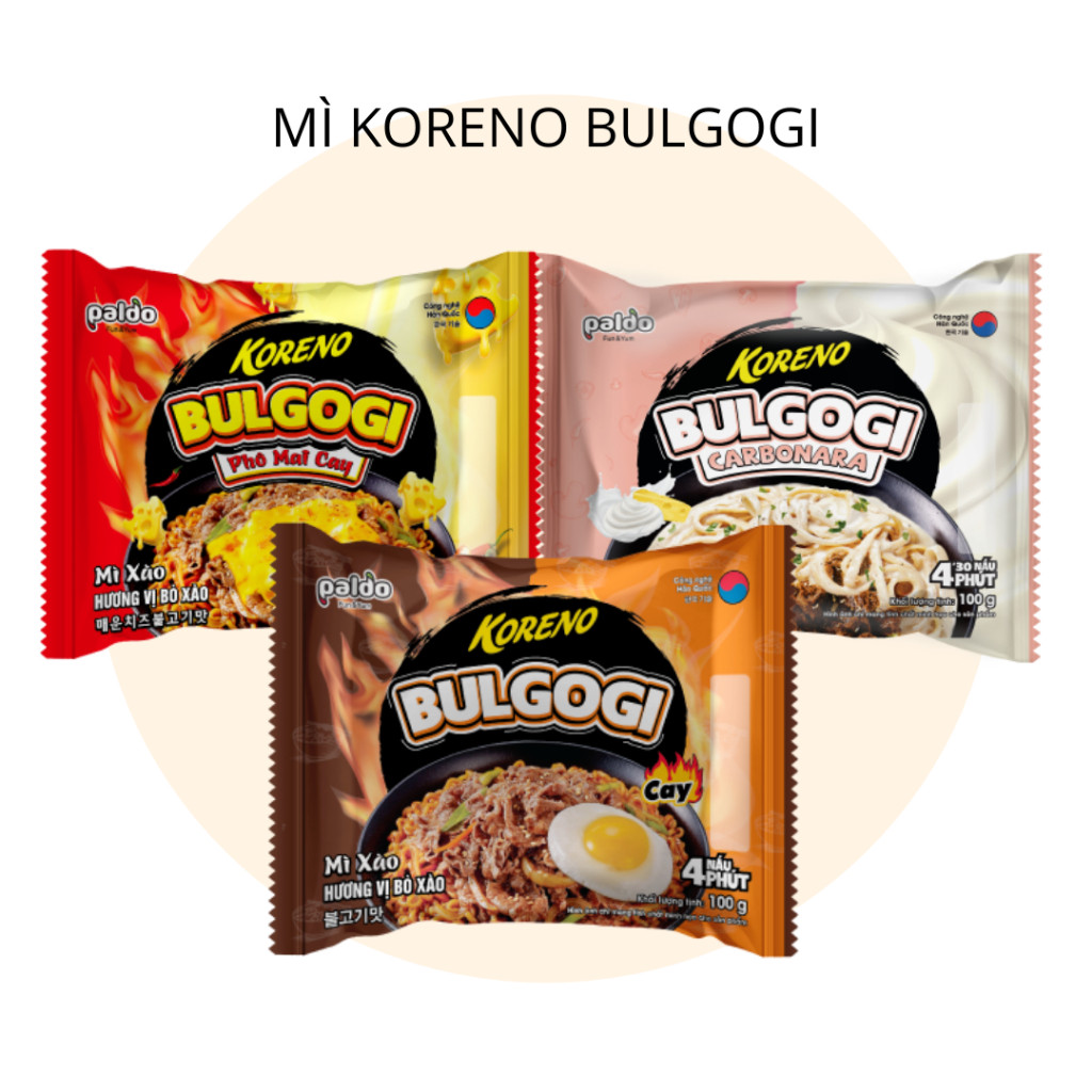 [THÙNG 24 GÓI] MÌ XÀO KORENO CARBONARA BULGOGI – COMBO 3 VỊ THƠM NGON – GÓI 100G – HÀN QUỐC