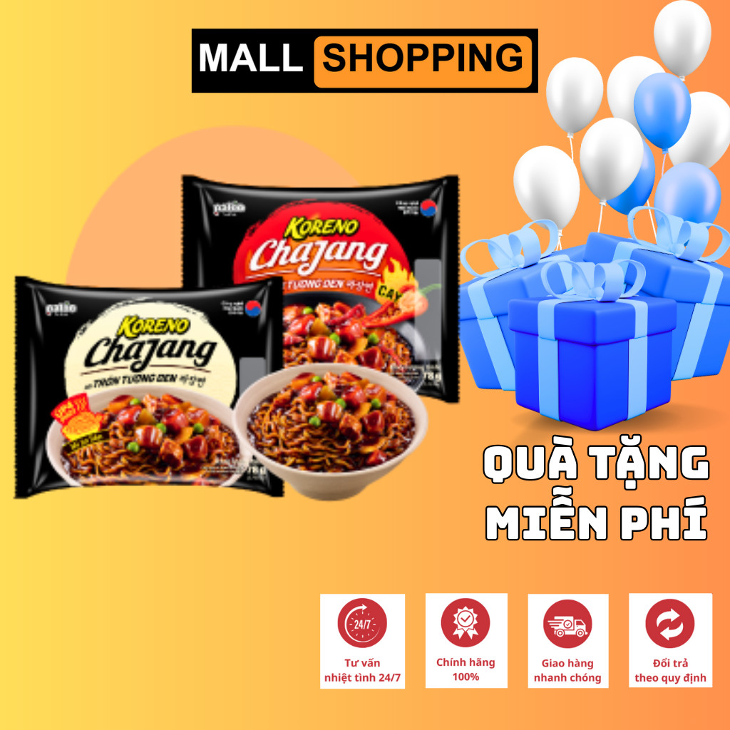 [THÙNG 8 LỐC] MÌ TRỘN TƯƠNG ĐEN KORENO CHAJANG – VỊ CAY & KHÔNG CAY – GÓI 78G