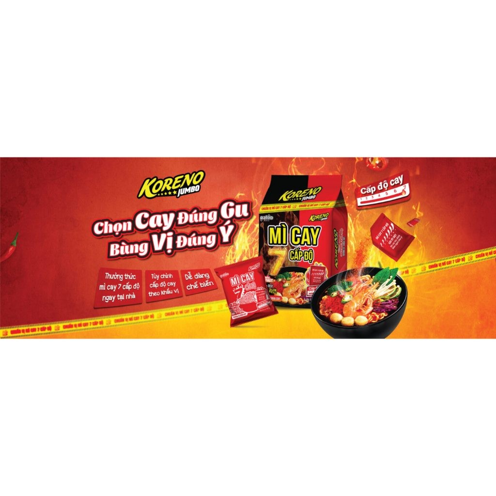 [1 THÙNG 100 GÓI] MÌ KORENO JUMBO CAY 7 CẤP ĐỘ – MÌ ĂN LIỀN HÀN QUỐC THÁCH THỨC VỊ GIÁC
