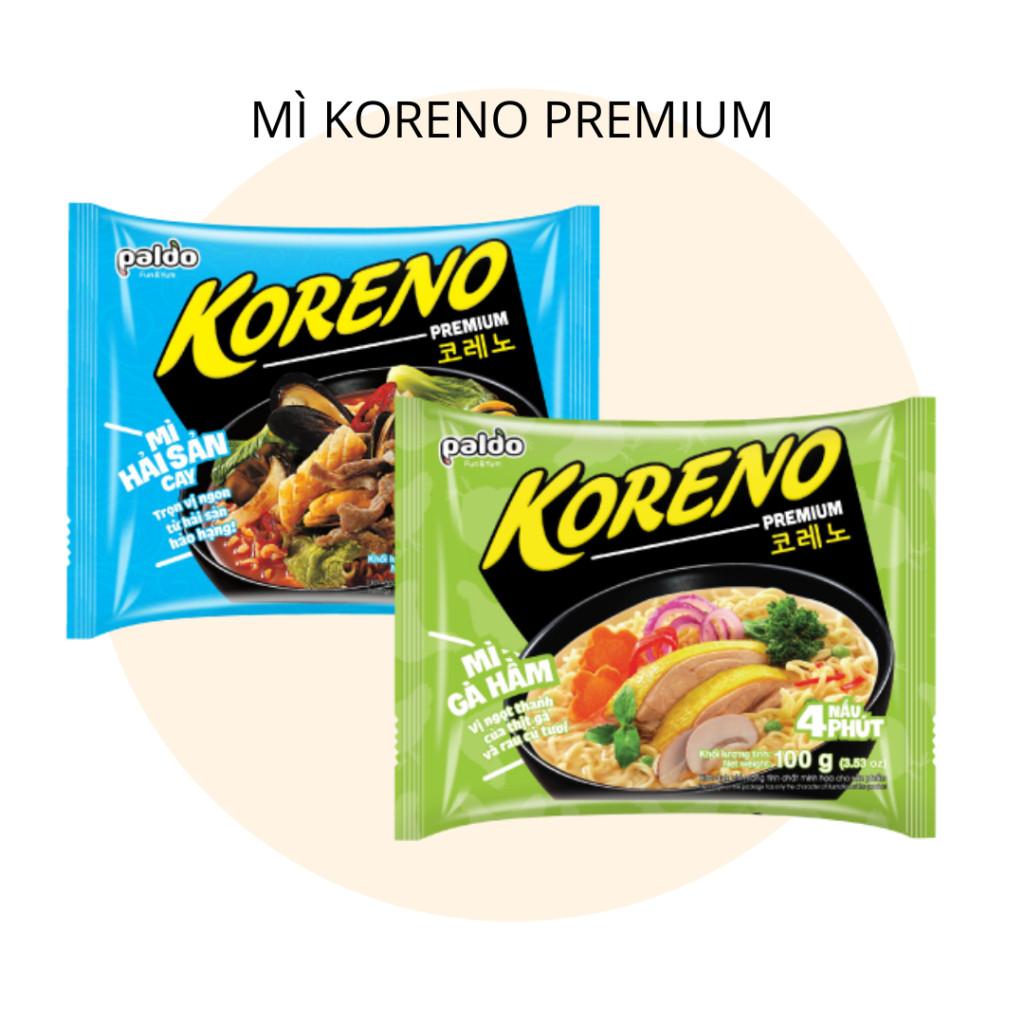 [THÙNG 24 GÓI] MÌ KORENO PREMIUM – VỊ GÀ HẦM & HẢI SẢN CAY – GÓI 100G – CHUẨN HÀN QUỐC