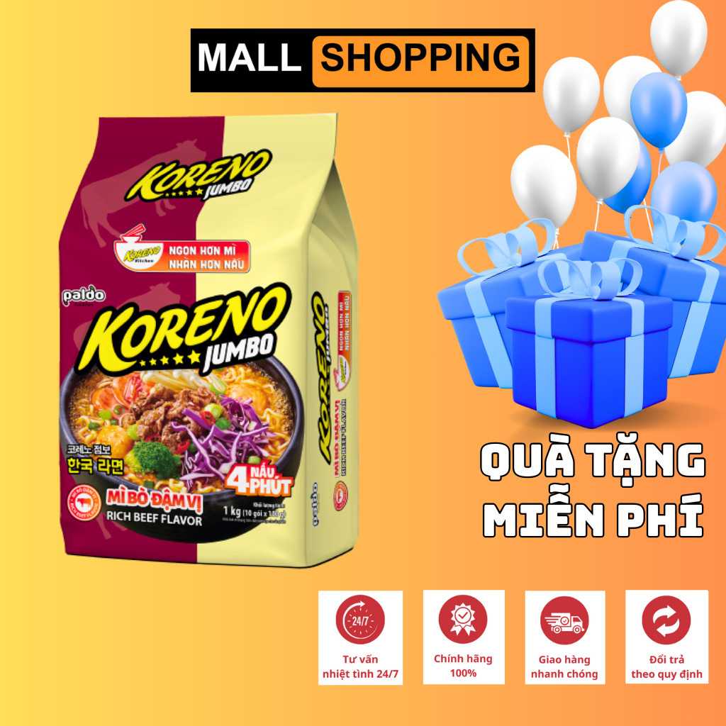 [1 THÙNG 10 LỐC] GÓI MÌ KORENO JUMBO HÀN QUỐC NHIỀU VỊ GÀ | TÔM | BÒ CAY | KIM CHI | NẤM | HẢI SẢN CAY | BÒ ĐẬM VỊ