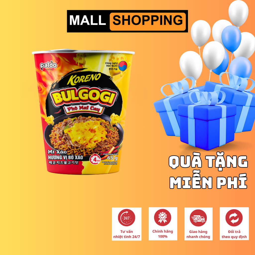 [THÙNG 24 LY] MÌ XÀO CARBONARA BULGOGI KORENO – 3 VỊ THƠM NGON – 65G/LY