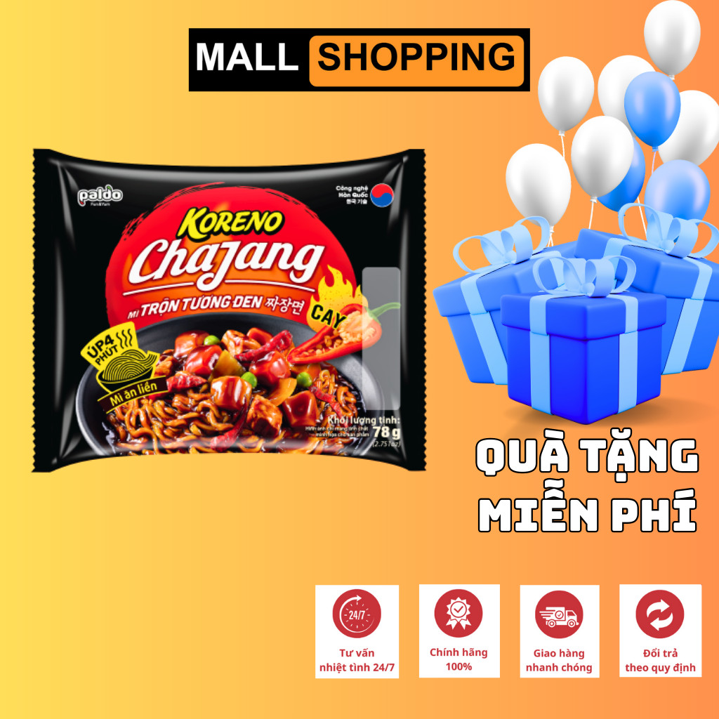 [THÙNG 20 GÓI] MÌ TRỘN TƯƠNG ĐEN HÀN QUỐC PALDO KORENO – VỊ CAY & KHÔNG CAY – 78G/GÓI