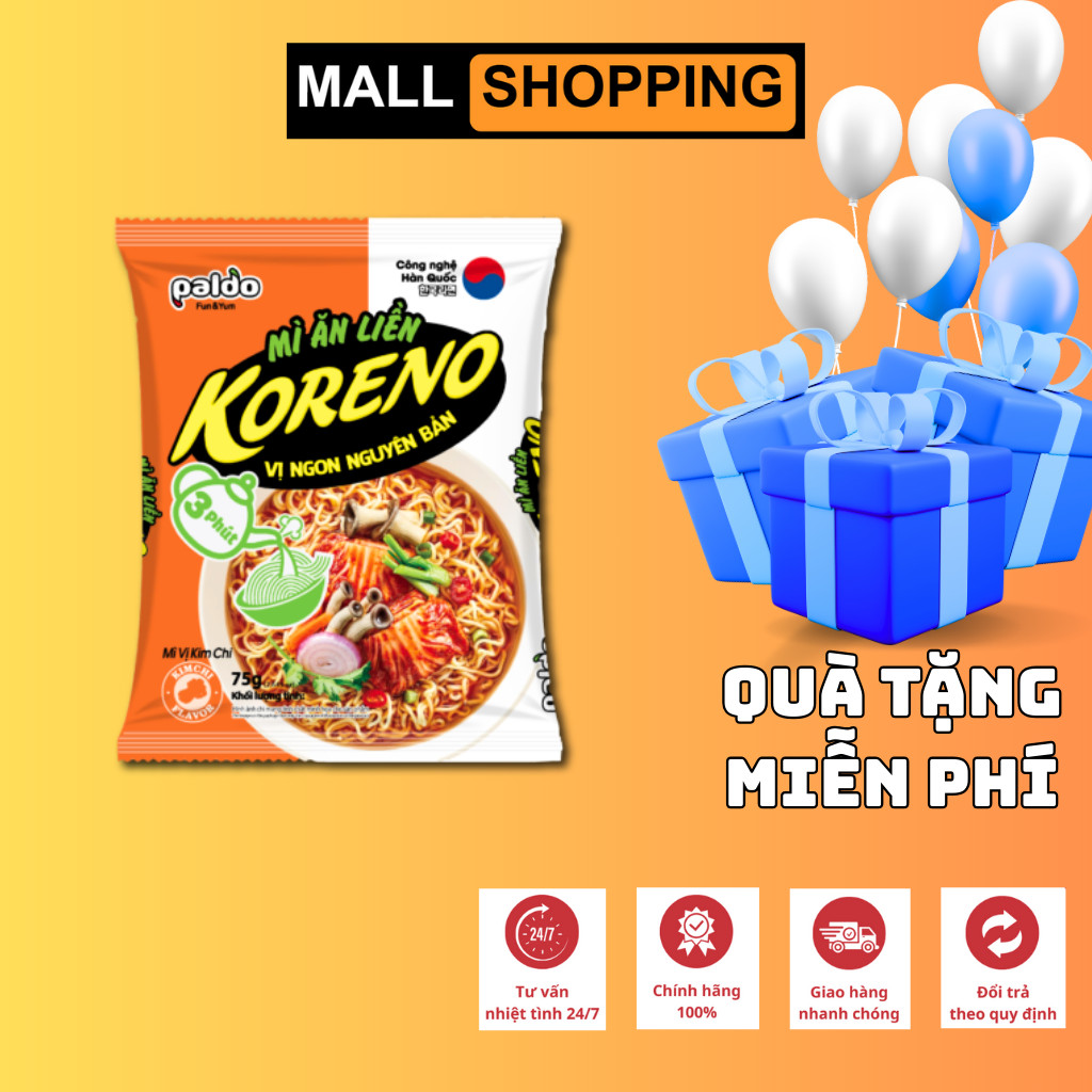 [THÙNG 30 GÓI] MÌ ĂN LIỀN KORENO – VỊ KIM CHI & BÒ CAY – GÓI 75G – SỢI NHỎ – CHÍNH HÃNG HÀN QUỐC