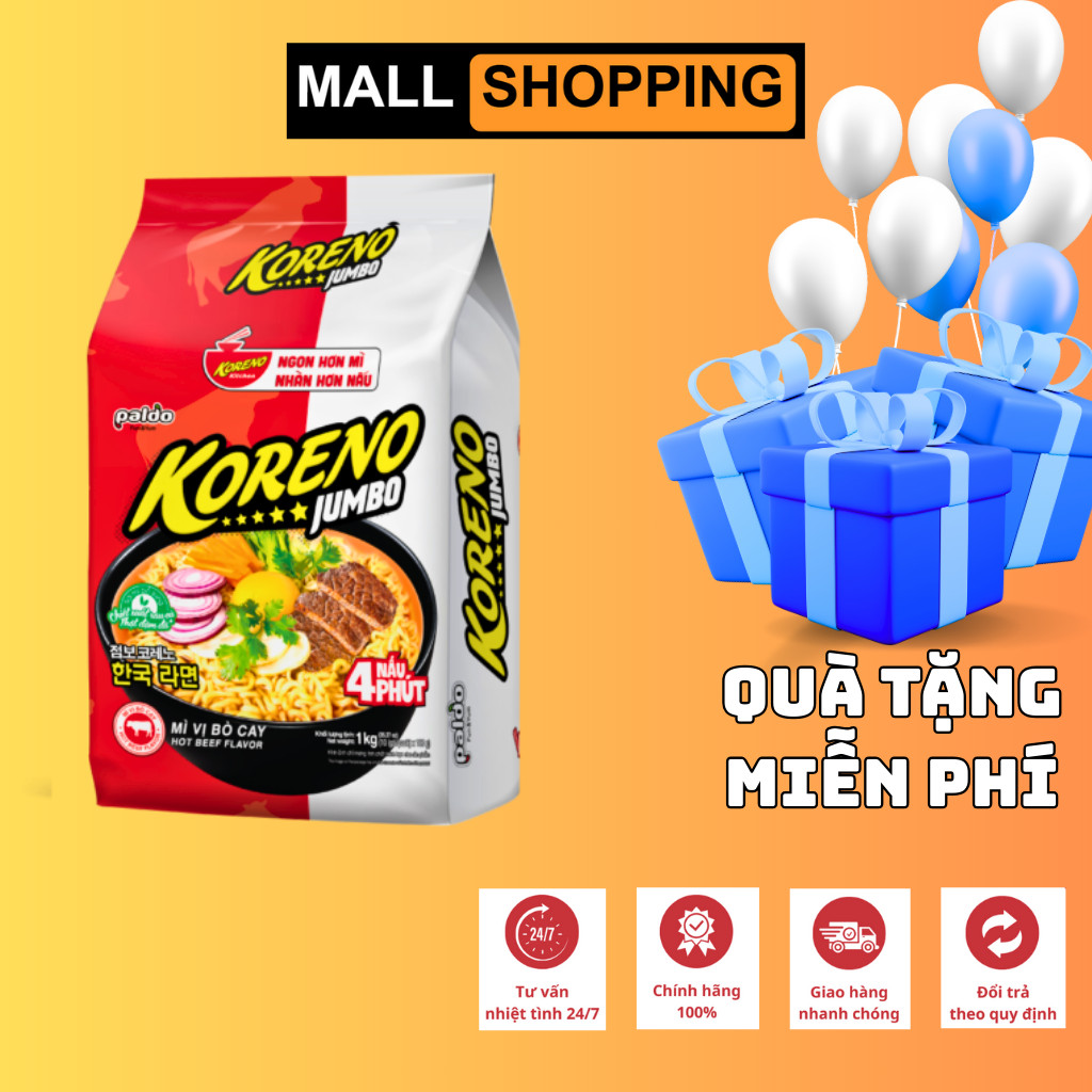 [1 THÙNG 10 LỐC] GÓI MÌ KORENO JUMBO HÀN QUỐC NHIỀU VỊ GÀ | TÔM | BÒ CAY | KIM CHI | NẤM | HẢI SẢN CAY | BÒ ĐẬM VỊ