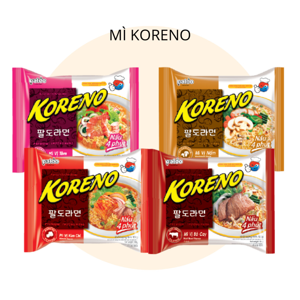 [THÙNG 24 GÓI] MÌ KORENO 4 VỊ THƠM NGON – GÓI 100G – MÌ ĂN LIỀN HÀN QUỐC CHÍNH HÃNG