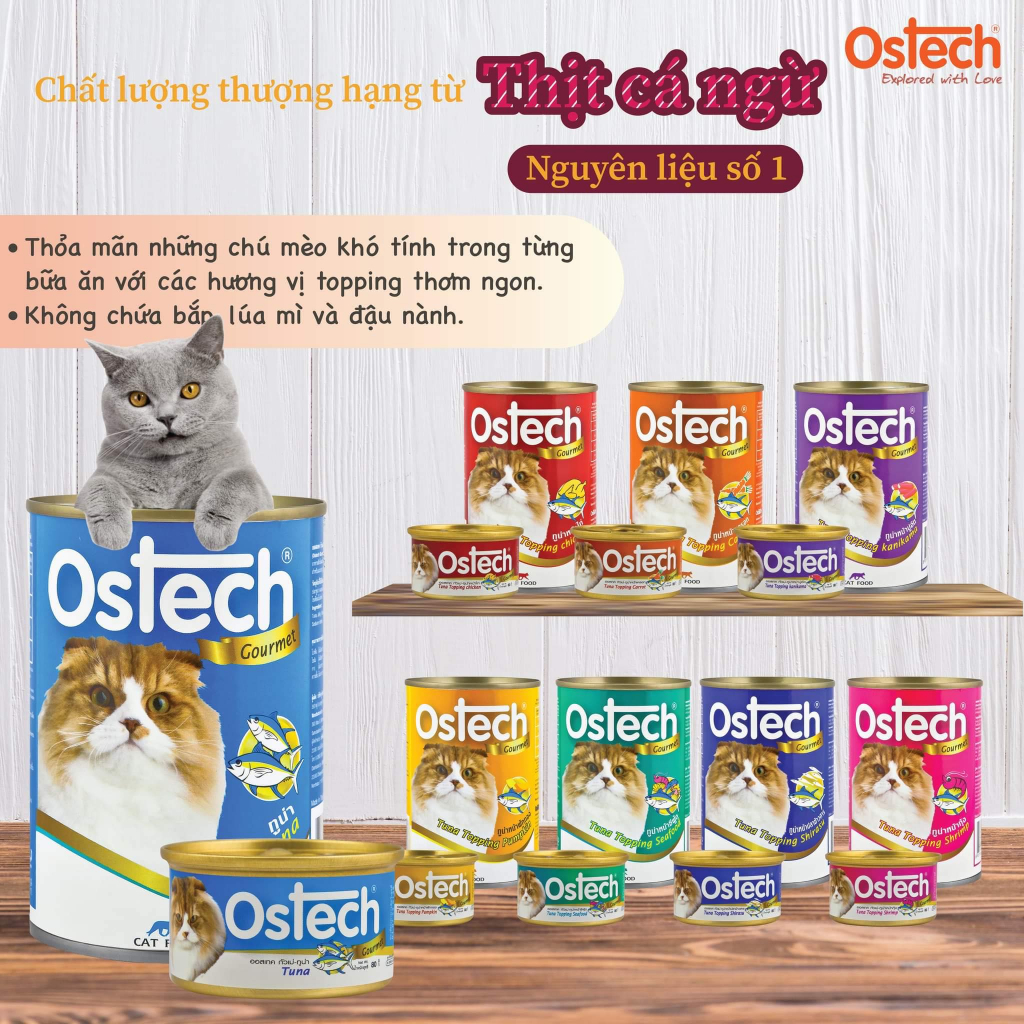 Combo 8 lon pate cho mèo Ostech Gourmet Cat Food, Lon 400g