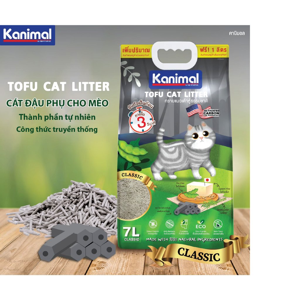 CÁT ĐẬU PHỤ VỆ SINH CHO MÈO KANIMAL TÚI 7 LÍT