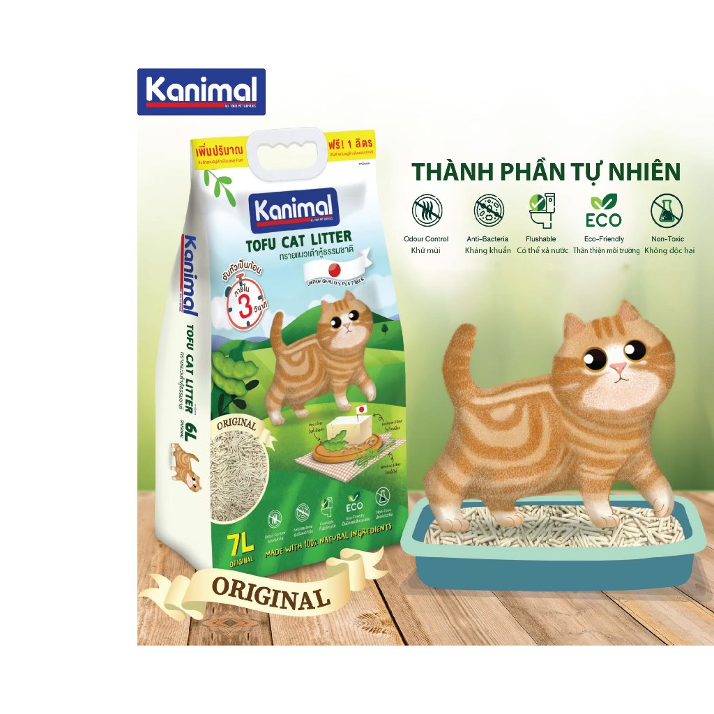CÁT ĐẬU PHỤ VỆ SINH CHO MÈO KANIMAL TÚI 7 LÍT
