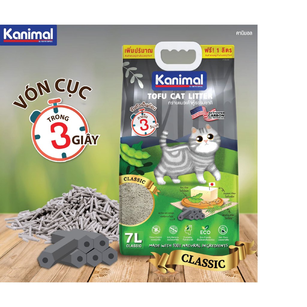 CÁT ĐẬU PHỤ VỆ SINH CHO MÈO KANIMAL TÚI 7 LÍT