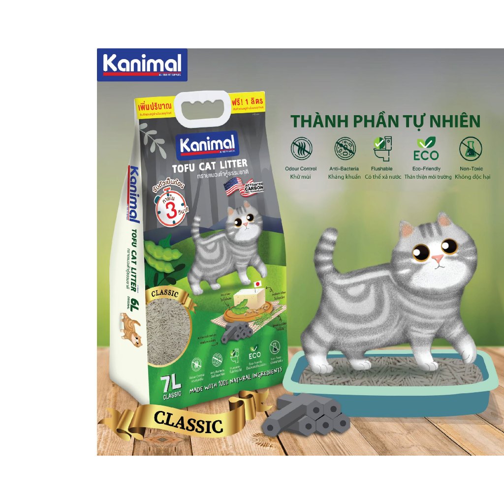 CÁT ĐẬU PHỤ VỆ SINH CHO MÈO KANIMAL TÚI 7 LÍT