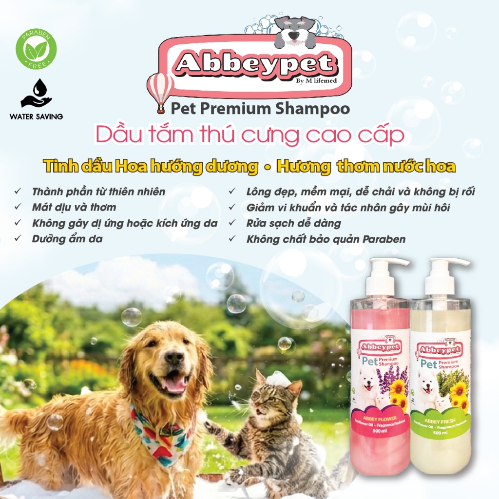 DẦU TẮM THÚ CƯNG MƯỢT LÔNG, KHÔNG KÍCH ỨNG DA ABBEYPET, CHAI 500ML