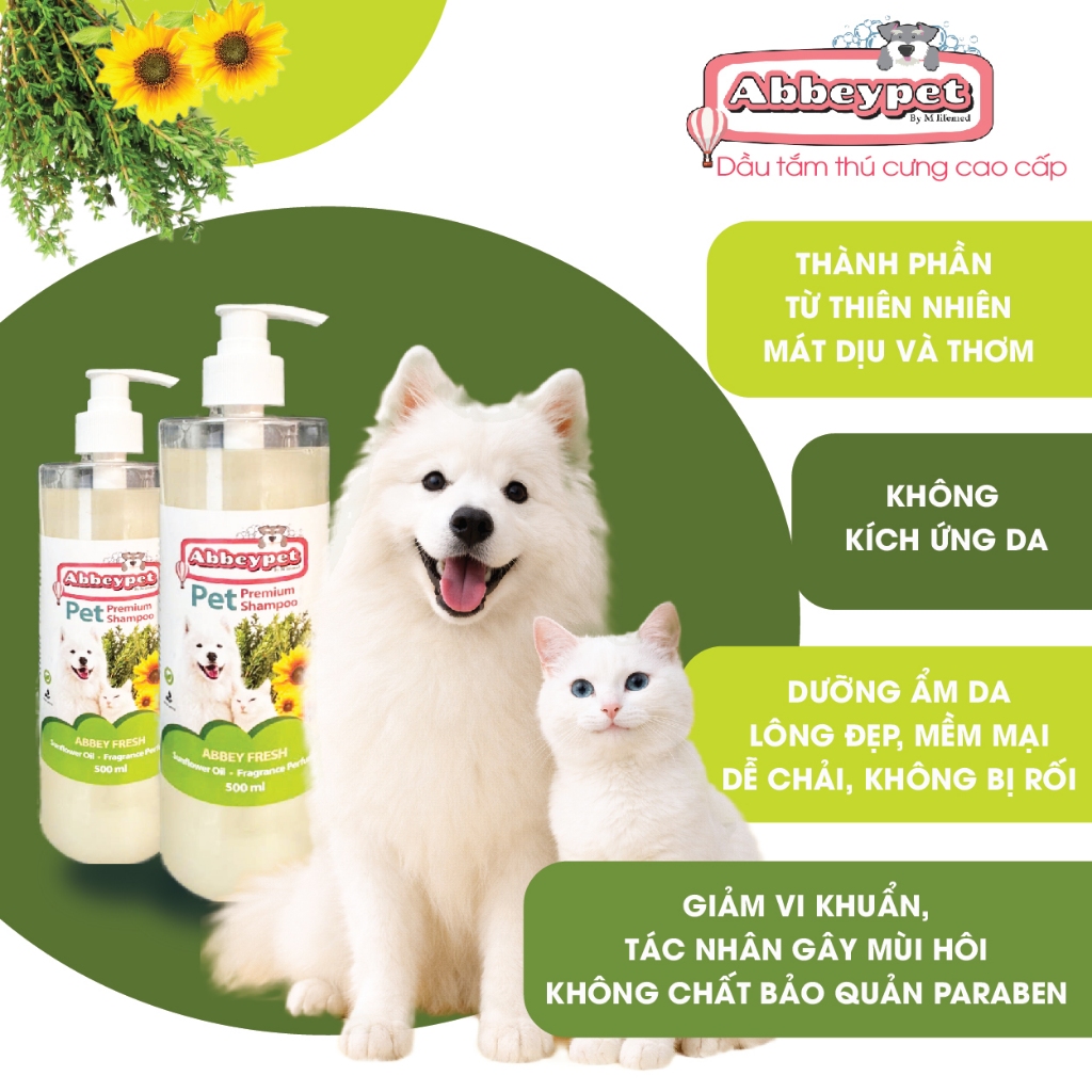 DẦU TẮM THÚ CƯNG MƯỢT LÔNG, KHÔNG KÍCH ỨNG DA ABBEYPET, CHAI 500ML