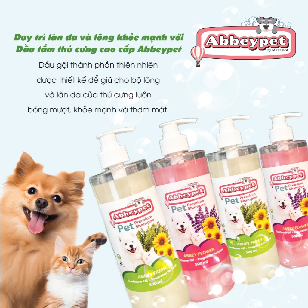 DẦU TẮM THÚ CƯNG MƯỢT LÔNG, KHÔNG KÍCH ỨNG DA ABBEYPET, CHAI 500ML