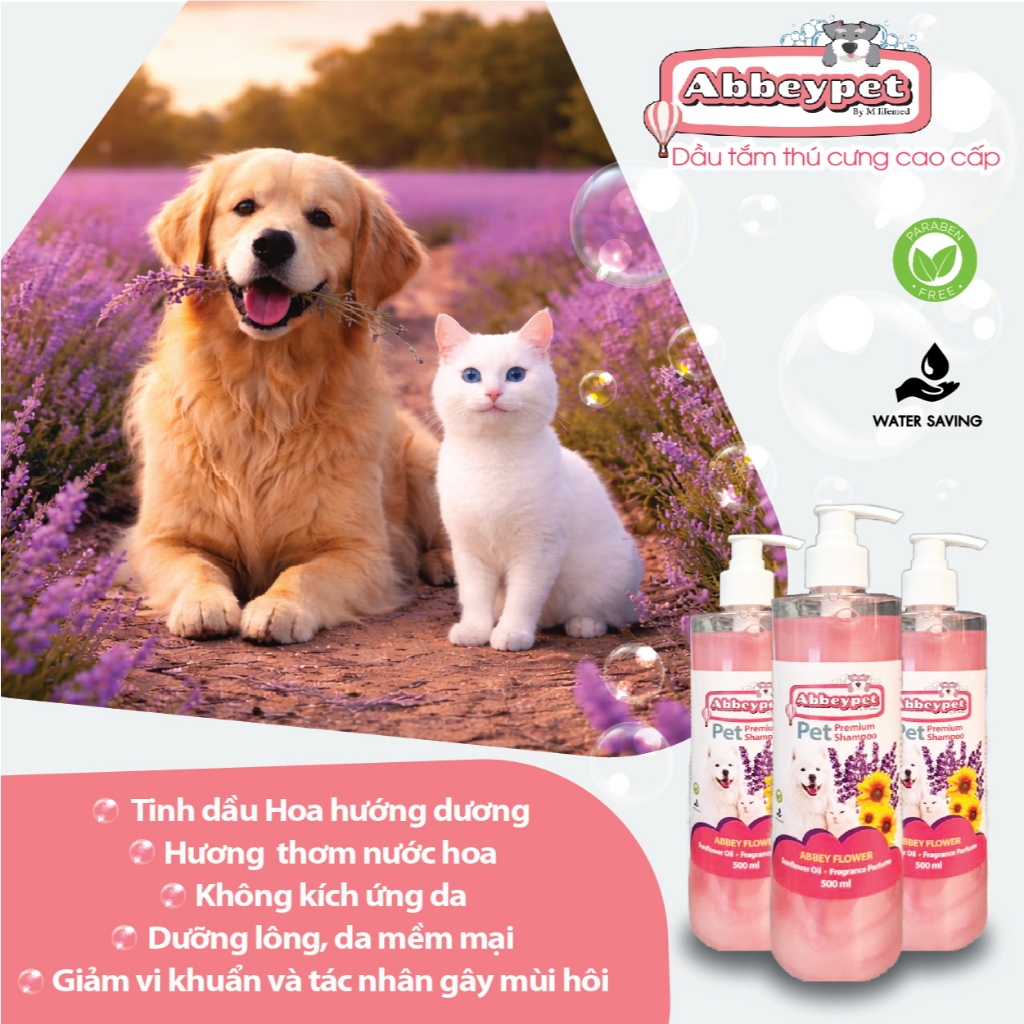 DẦU TẮM THÚ CƯNG MƯỢT LÔNG, KHÔNG KÍCH ỨNG DA ABBEYPET, CHAI 500ML