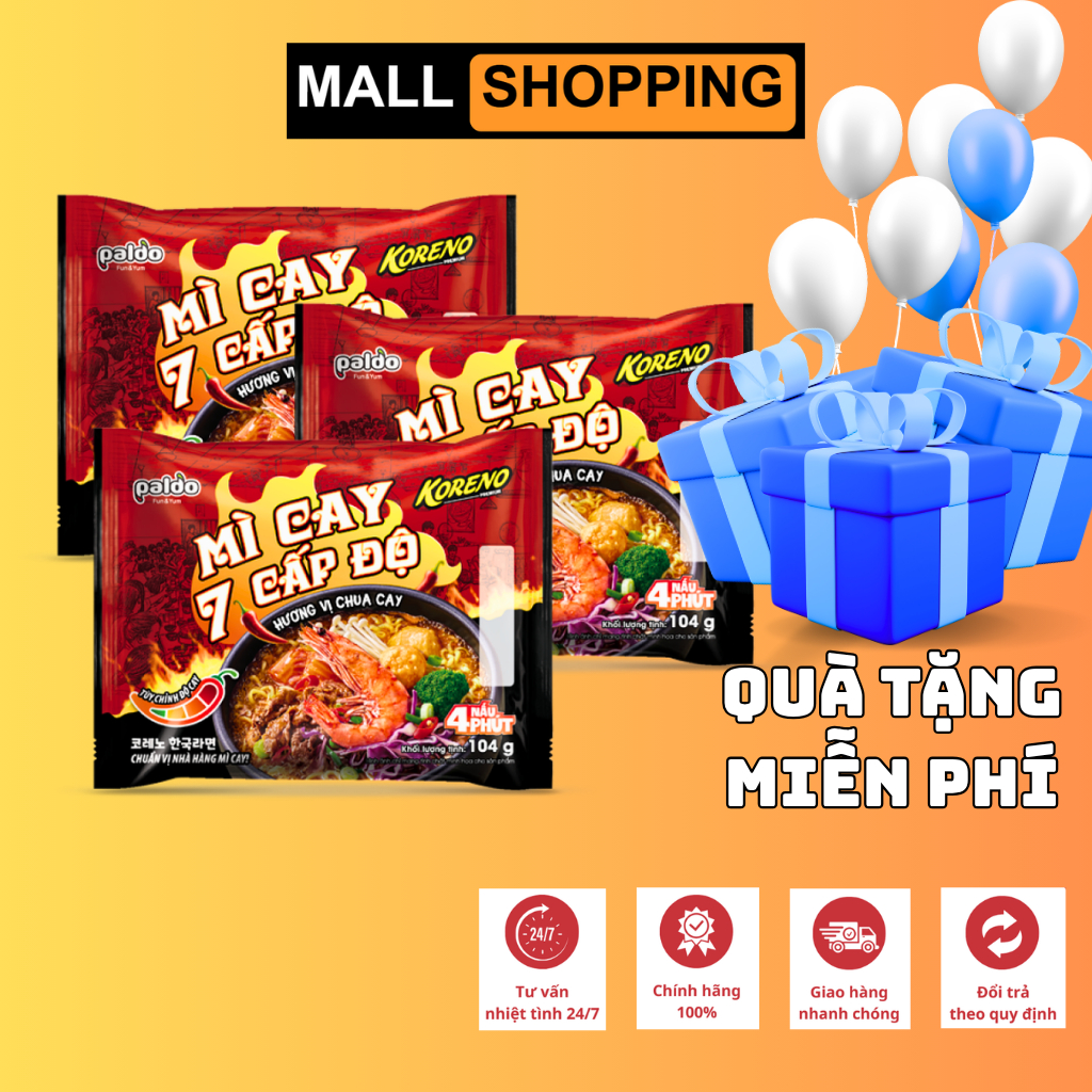 1 THÙNG 24 GÓI KORENO PREMIUM MÌ CAY 7 CẤP ĐỘ HƯƠNG VỊ CHUA CAY – MÌ ĂN LIỀN HÀN QUỐC SỢI DAI NGON, CAY ĐẬM ĐÀ