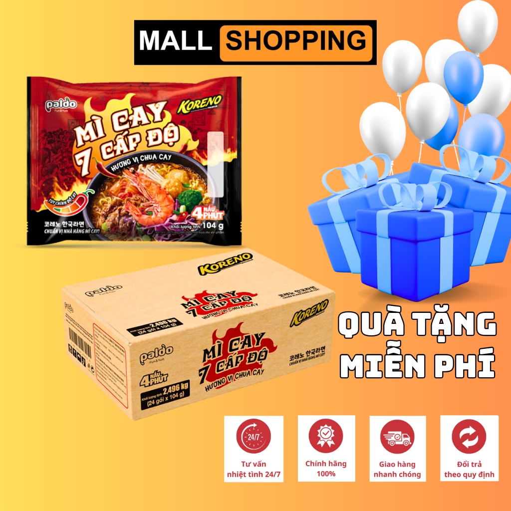 1 THÙNG 24 GÓI KORENO PREMIUM MÌ CAY 7 CẤP ĐỘ HƯƠNG VỊ CHUA CAY – MÌ ĂN LIỀN HÀN QUỐC SỢI DAI NGON, CAY ĐẬM ĐÀ