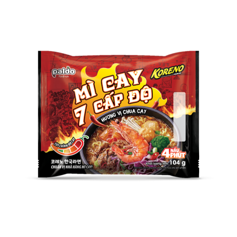 1 THÙNG 24 GÓI KORENO PREMIUM MÌ CAY 7 CẤP ĐỘ HƯƠNG VỊ CHUA CAY – MÌ ĂN LIỀN HÀN QUỐC SỢI DAI NGON, CAY ĐẬM ĐÀ