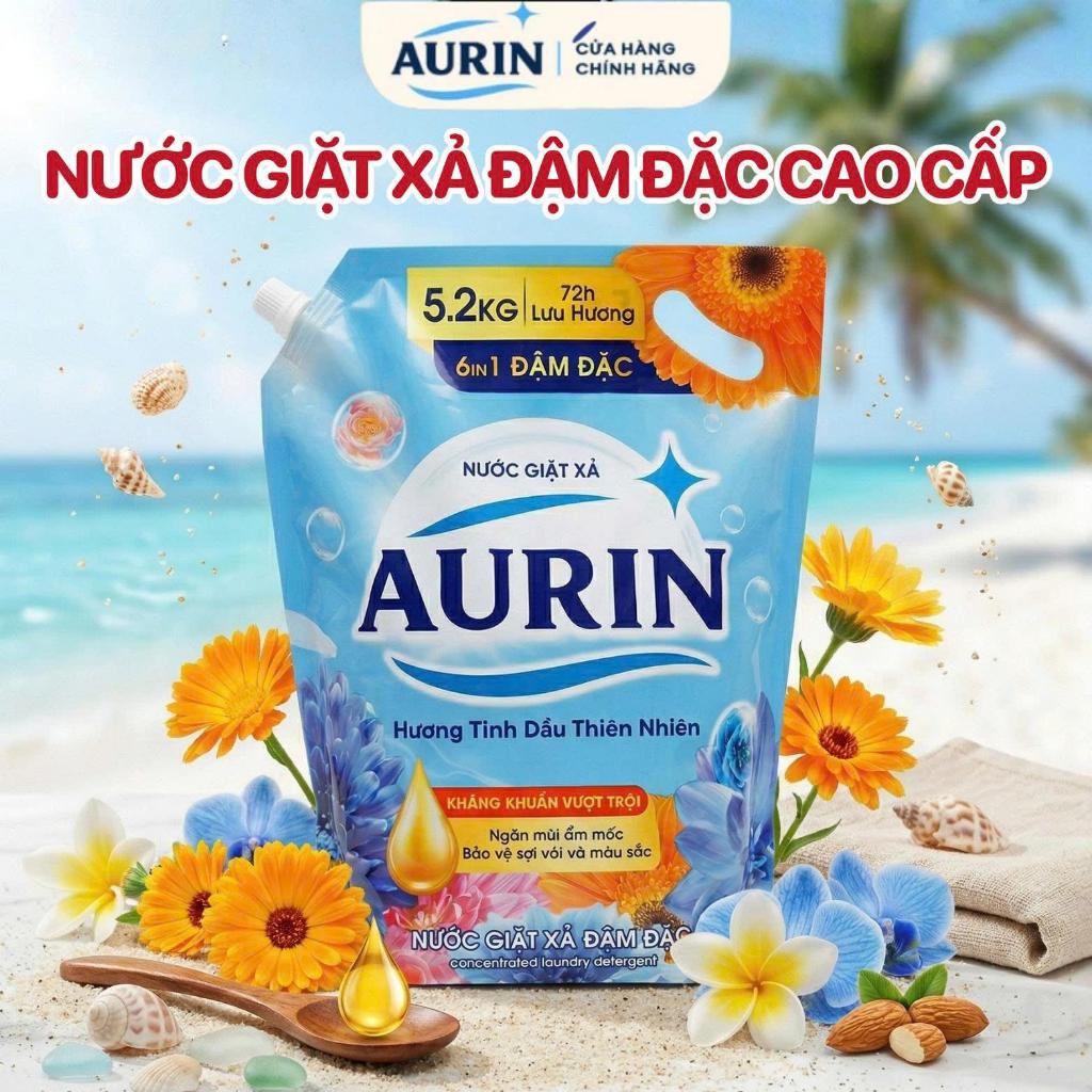 [Túi 5.2Kg] Nước Giặt Xả Lưu Hương AURIN Hương Tinh Dầu Thiên Nhiên, Dịu Nhẹ, Làm Sạch Tốt, Bền Màu