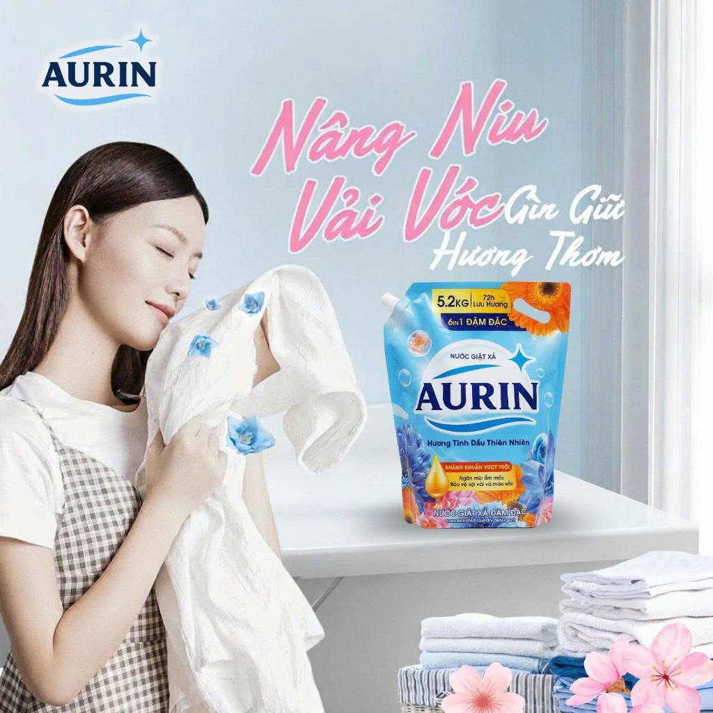 [Túi 5.2Kg] Nước Giặt Xả Lưu Hương AURIN Hương Tinh Dầu Thiên Nhiên, Dịu Nhẹ, Làm Sạch Tốt, Bền Màu